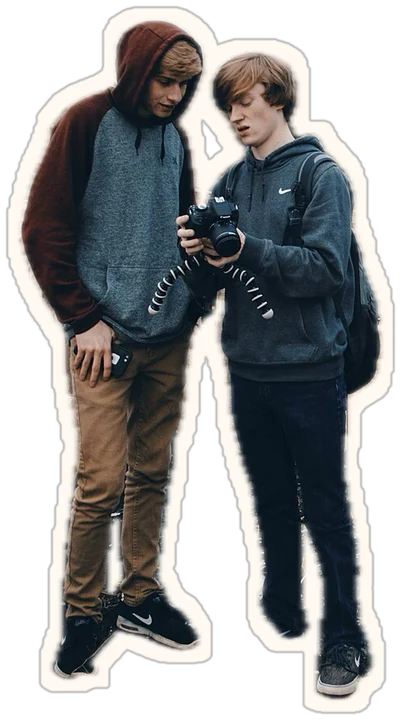 Sticker of two friends looking at a camera