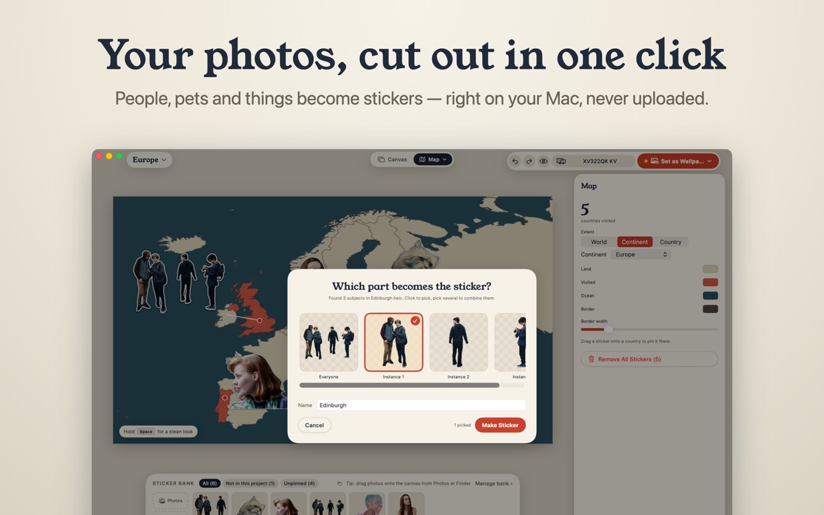 Choosing which people in a photo become the sticker